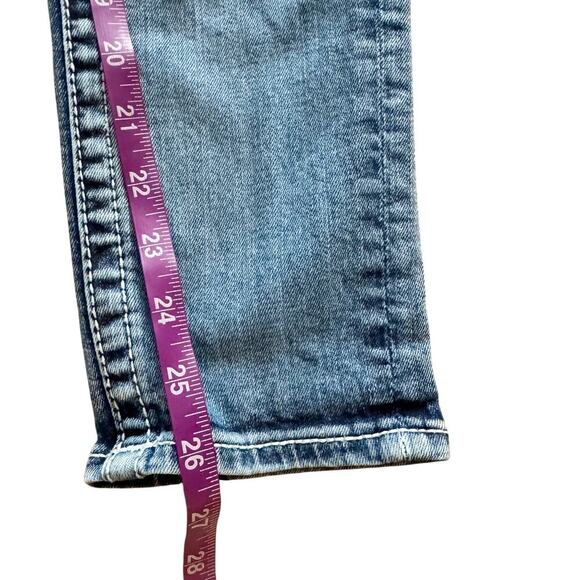 Vigoss Jeans Womens Sz 2 Blue Capri Embroidered pockets Skinny Boho Low Rise - Picture 12 of 16